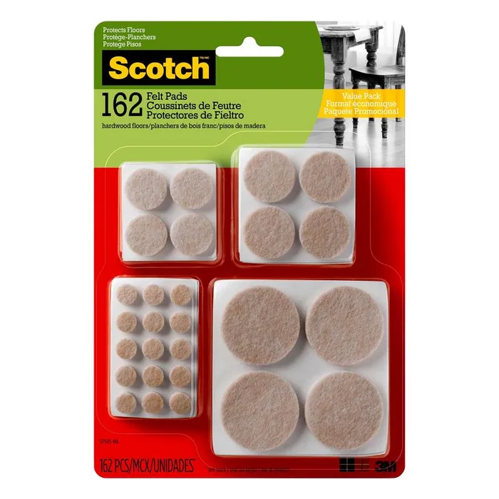 3M Scotch Felt Self Adhesive Protective Pad Beige Round Assorted in. W 162 pk (Pack of 4)