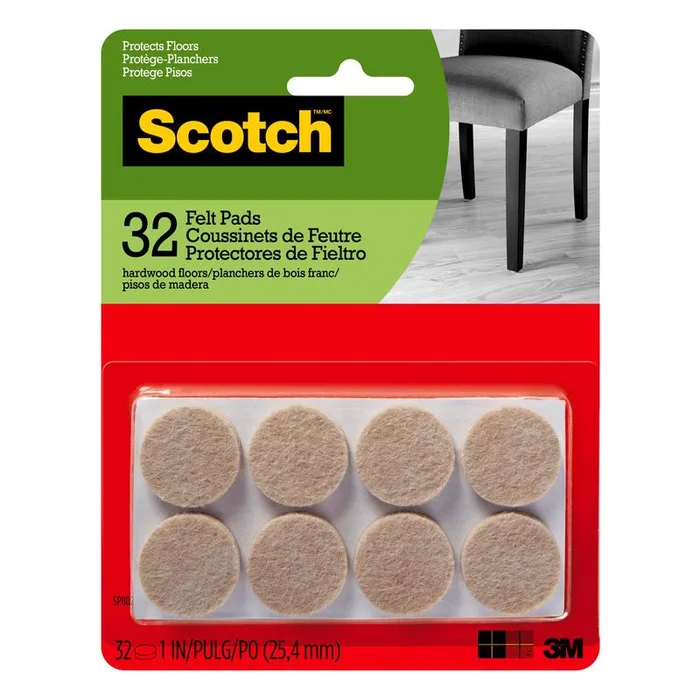 3M Scotch Felt Self Adhesive Protective Pad Beige Round 1 in. W 32 pk (Pack of 6)