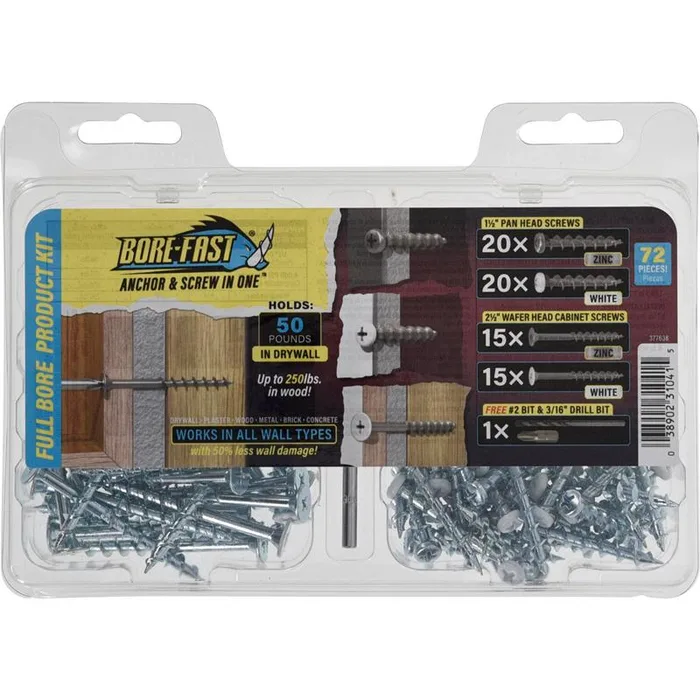 HILLMAN Bore-fast 3/16 in. D X Assorted in. L Steel Pan/Wafer Head Full Bore Product Kit 72 pc (Pack of 3)