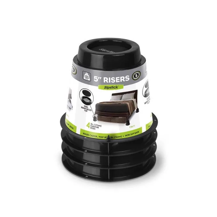 Slipstick Plastic Bed Risers Black Round 7.25 in. W 4 pk