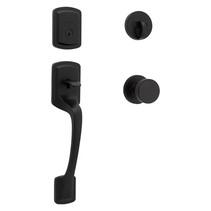 Kwikset Prague Matte Black Entry Handleset 1-3/4 in.