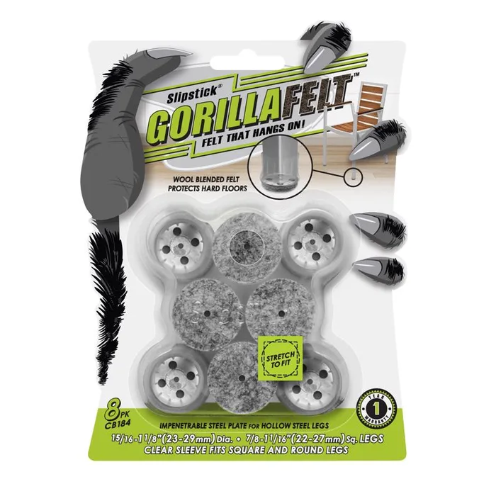 Slipstick GorillaFelt Felt/Plastic Self Adhesive Table/Chair Leg Tip Gray Round 1 in. W 8 pk