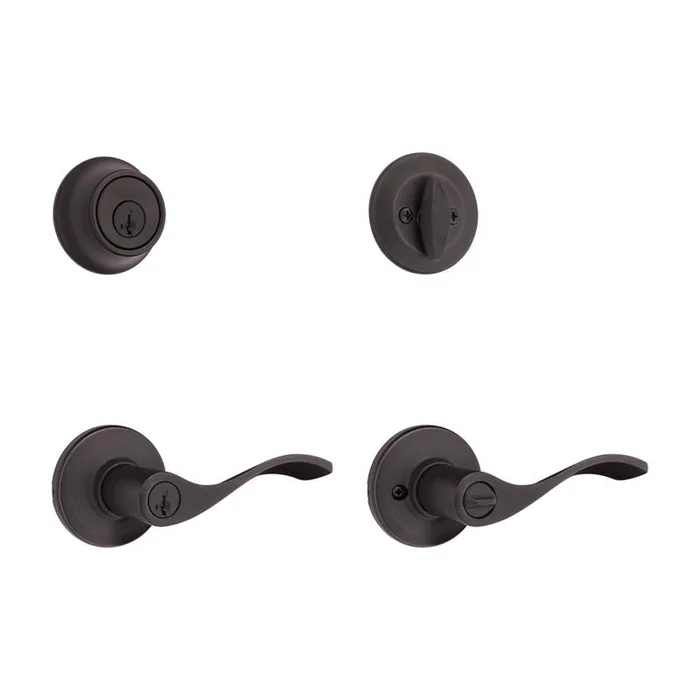 Kwikset SmartKey Security Balboa Venetian Bronze Deadbolt and Entry Door Knob KW1 2-3/4 in.
