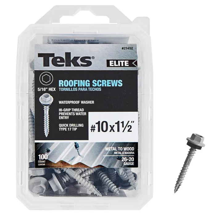 Teks Elite No. 10 X 1-1/2 in. L Hex Drive Hex Washer Head Self Tapping Roofing Screws