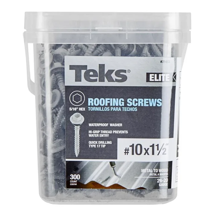 Teks Elite No. 10 X 1-1/2 in. L Hex Drive Hex Washer Head Self Tapping Roofing Screws