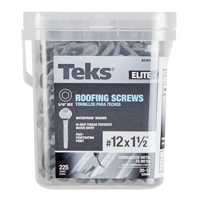 Teks Elite No. 12 X 1-1/2 in. L Hex Drive Hex Washer Head Self Tapping Roofing Screws