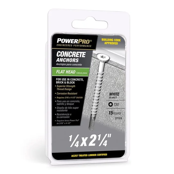 HILLMAN 1/4 in. D X 2-1/4 in. L Carbon Steel Flat Head Concrete Screw Anchor 15 pk