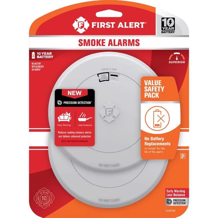 First Alert 2 Pack 10 year 10-Year Battery Photoelectric Smoke Detector 2 pk (Pack of 4)