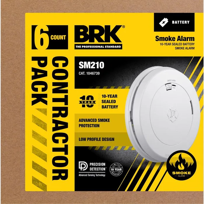 BRK 10-Year Battery Photoelectric Slim Smoke Detector 6 pk