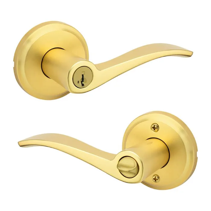 Kwikset Sedona Transitional Satin Brass Entry Lever KW1 1-3/4 in.