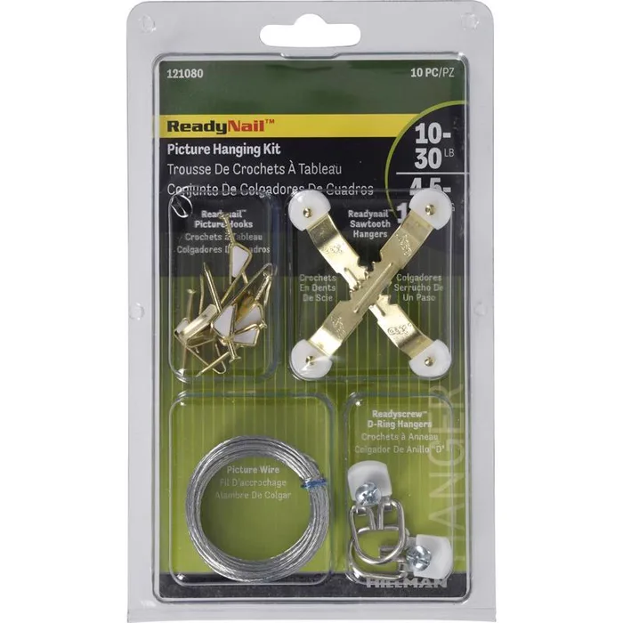 HILLMAN ReadyNail Polished Brass Gold Picture Hanging Kit 30 lb 10 pc