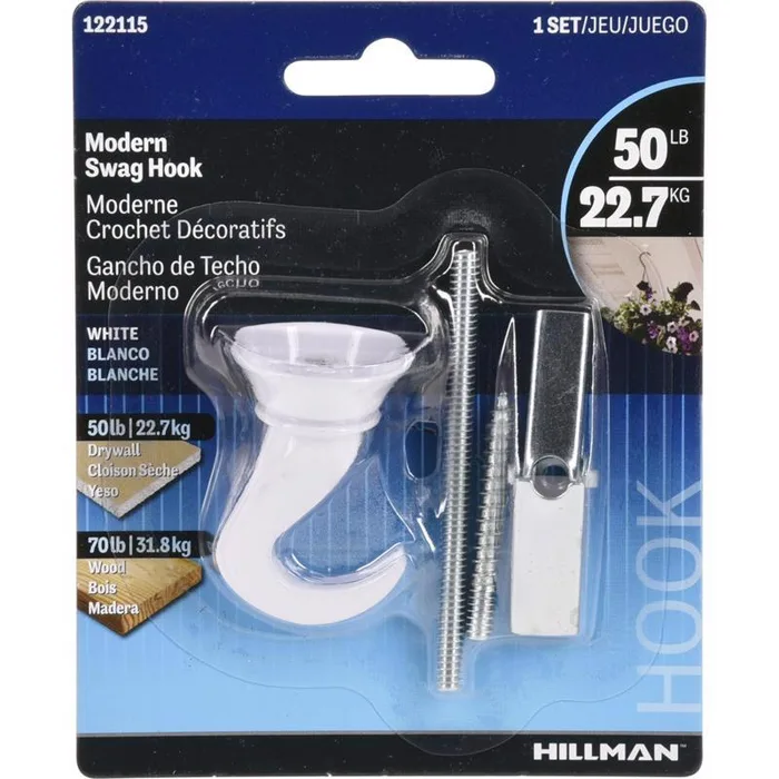 HILLMAN White Classic Hanging Hooks 50 lb 1 pk