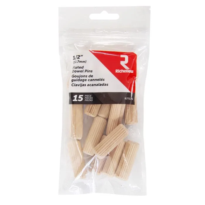 Richelieu Fluted Wood Dowel Pin 1/2 in. D X 1.5 in. L 15 pk Natural (Pack of 5)