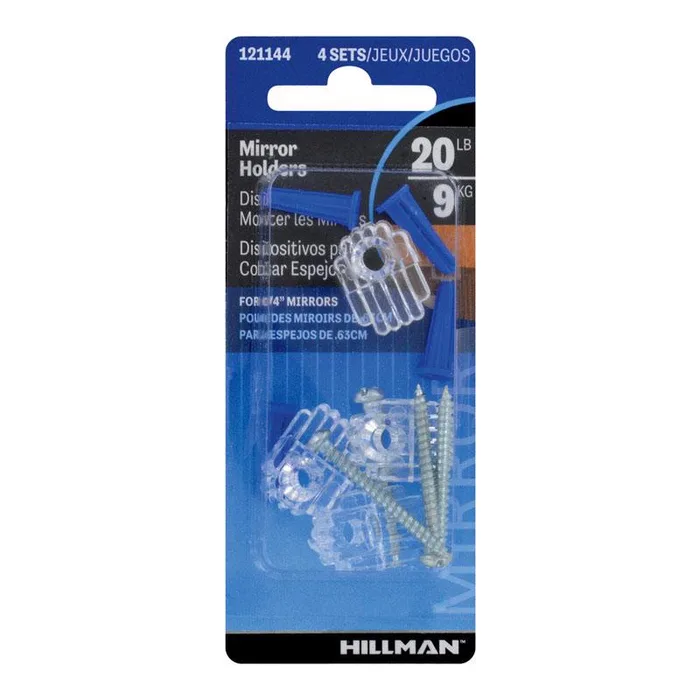 HILLMAN Plastic Coated Clear Mirror Holder Kit 20 lb 4 pk (Pack of 10)