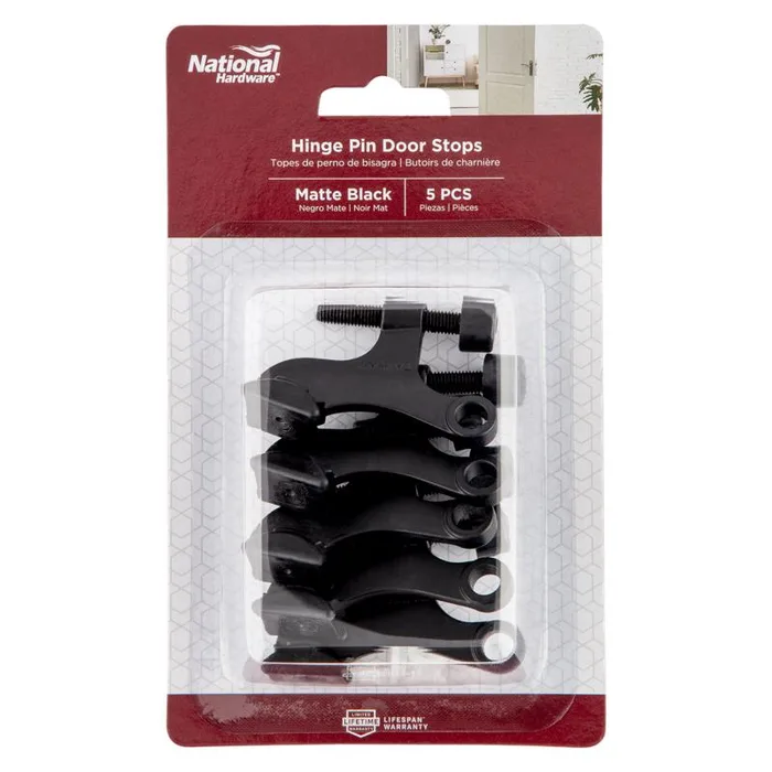 National Hardware 0.65 in. W X 2.53 in. L Zinc Matte Black Hinge Pin Door Stop Mounts to door 0.66 i (Pack of 5)