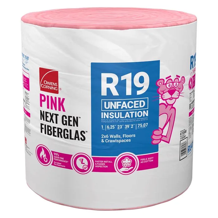 Owens Corning 23 in. W X 470 in. L X 6.25 in. 19 Unfaced Fiberglass Insulation Roll 75.07 sq ft