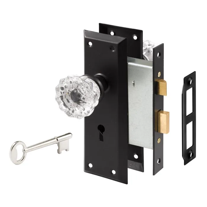 Prime-Line Matte Black Deadbolt and Passage Door Knob 1.75 in.