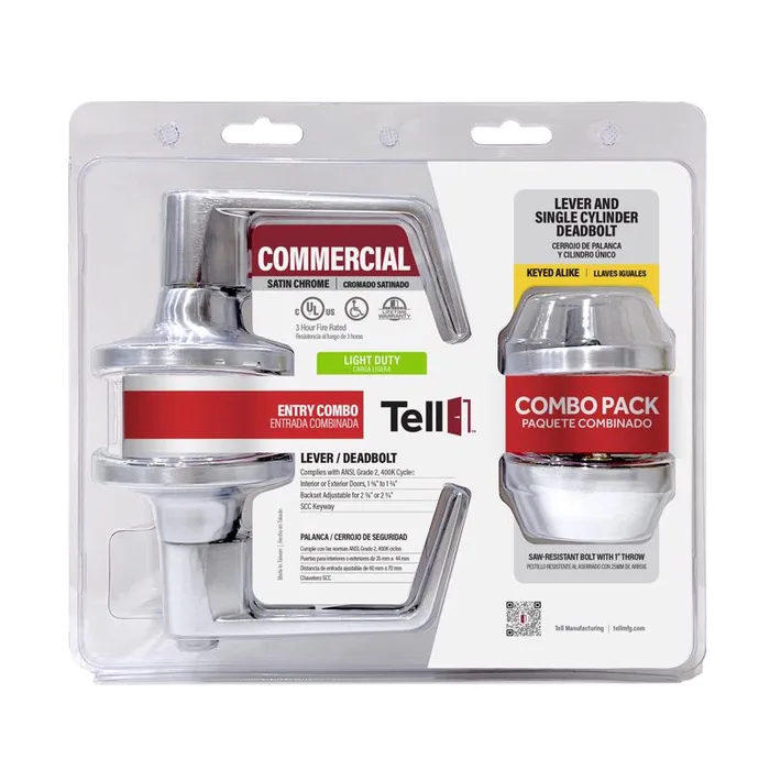 Tell Satin Chrome Entry Lever and Deadbolt Set 1-3/4 in.