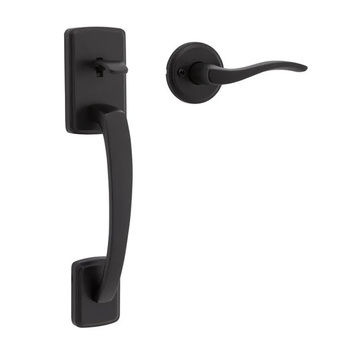Kwikset Brentford Matte Black Entry Handleset with Lever 1.75 in.
