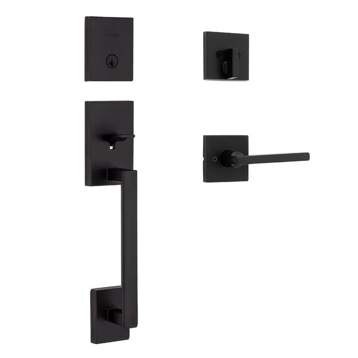 Kwikset San Clemente Matte Black Entry Handleset 1.75 in.