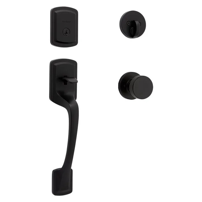 Kwikset Prague Matte Black Entry Handleset 1.75 in.