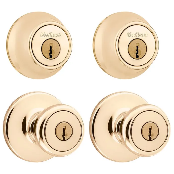 Kwikset Tylo Polished Brass Double Entry Door Kit 1-3/4 in.