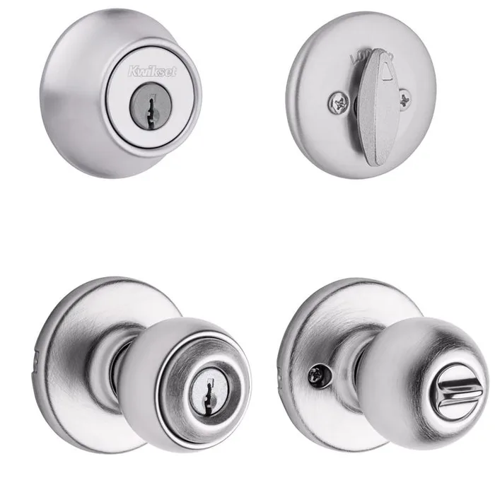 Kwikset Tylo Satin Chrome Deadbolt and Entry Door Knob 1-3/4 in.