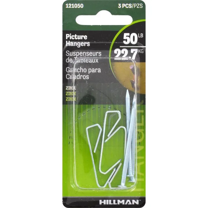 HILLMAN Zinc Silver Conventional Picture Hanger 50 lb 1 pk (Pack of 10)