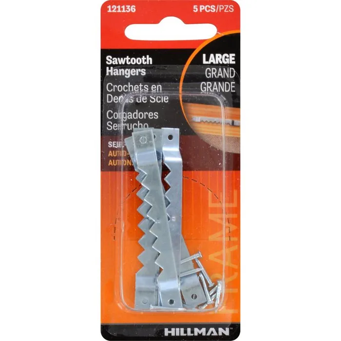 Hillman Zinc Silver Large Sawtooth Hanger 5 pc (Pack of 10)