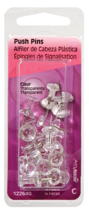 HILLMAN Anchor Wire Clear Push Pins 16 pc (Pack of 6)