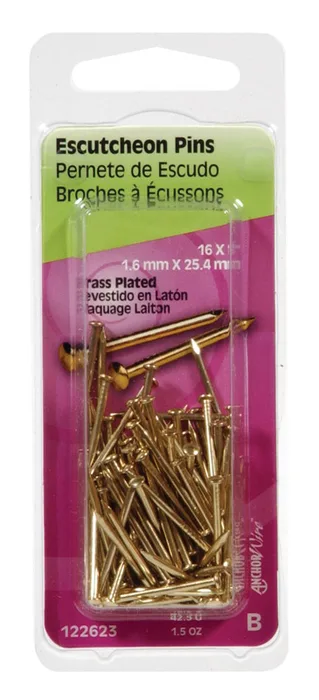 HILLMAN Anchor Wire 16 Ga. X 1 in. L Brass-Plated Steel Escutcheon Pins 1 pk 1.5 oz (Pack of 6)