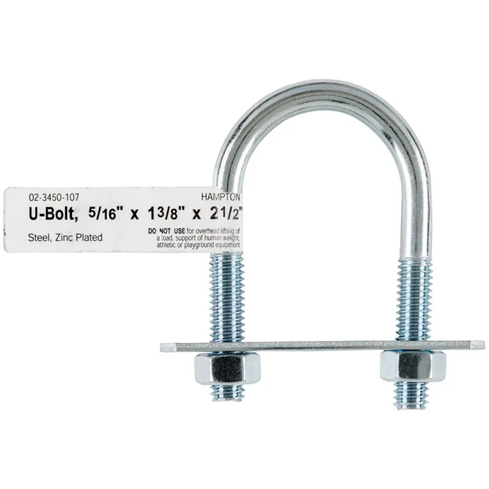 Hampton 5/16 in. X 1-3/8 in. W X 2-1/2 in. L Coarse Zinc-Plated Steel U-Bolt (Pack of 10)