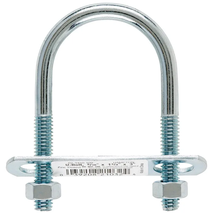 Hampton 5/16 in. X 1-3/4 in. W X 3 in. L Coarse Zinc-Plated Steel U-Bolt (Pack of 10)