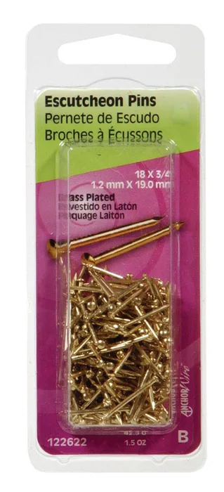 HILLMAN 14 Ga. X 3/4 in. L Brass-Plated Steel Escutcheon Pins 1 pk 1.5 oz (Pack of 6)