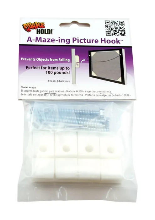 Quake Hold Ready America Plastic Coated White Safety Picture Hook 100 lb 4 pk