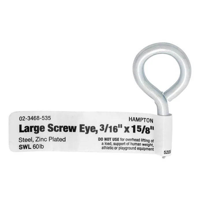 Hampton 3/16 in. D X 1-5/8 in. L Zinc-Plated Steel Screw Eye 60 lb. cap. 50 pk (Pack of 50)