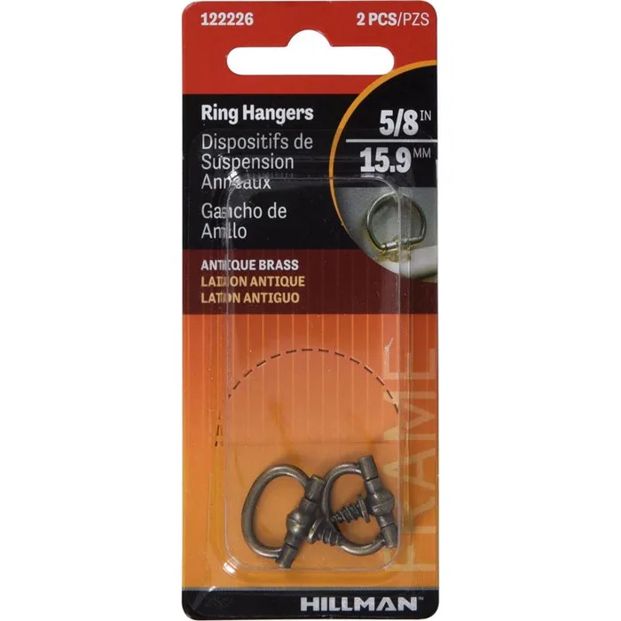 HILLMAN Antique Brass Gold Oval Ring Hanger 2 pc (Pack of 10)