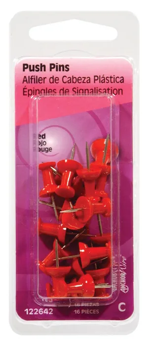 HILLMAN Anchor Wire Red Push Pins 16 pk (Pack of 6)