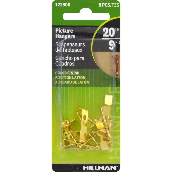 HILLMAN Brass-Plated Gold Conventional Picture Hanger 20 lb 8 pk (Pack of 10)