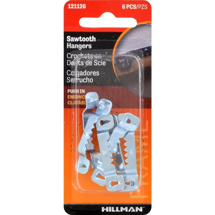HILLMAN Steel Zinc Silver Push Pin Sawtooth Hanger 6 pk (Pack of 10)