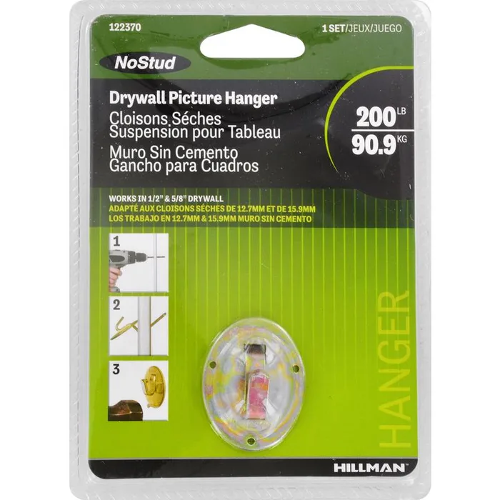 HILLMAN Zinc Silver Drywall Picture Hanger 200 lb 1 pk (Pack of 5)