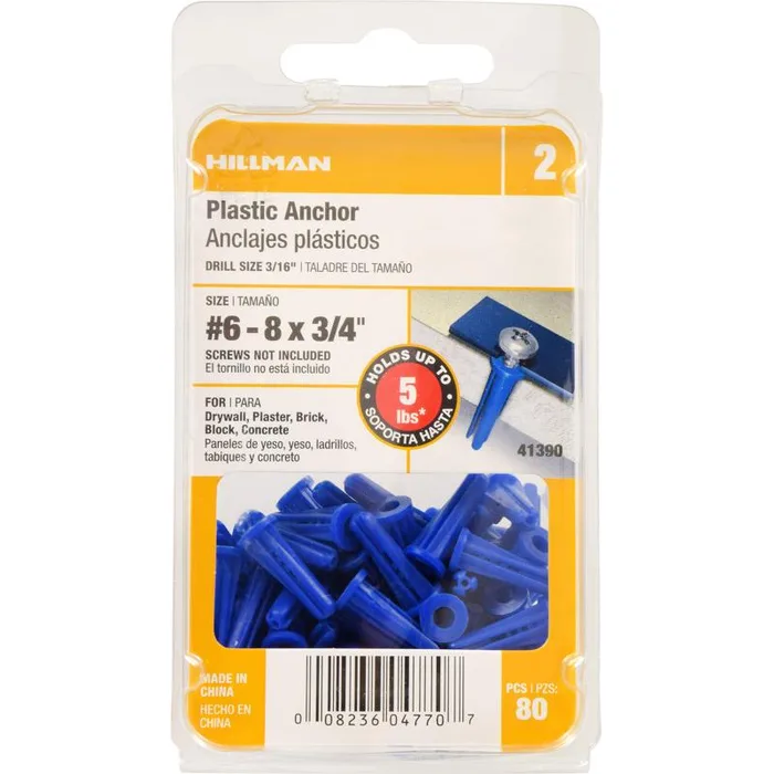 HILLMAN .138 in. D X 3/4 in. L Plastic Flat Head Conical Anchor 80 pk (Pack of 5)