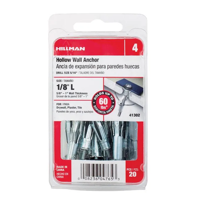 HILLMAN 1/8 in. D X 1/8 Long in. L Metal Pan Head Hollow Wall Anchors 20 pc (Pack of 5)