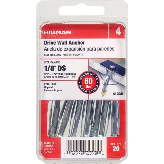 HILLMAN 1/8 in. D X 1/8 Short in. L Steel Pan Head Drive Wall Anchors 20 pc (Pack of 5)