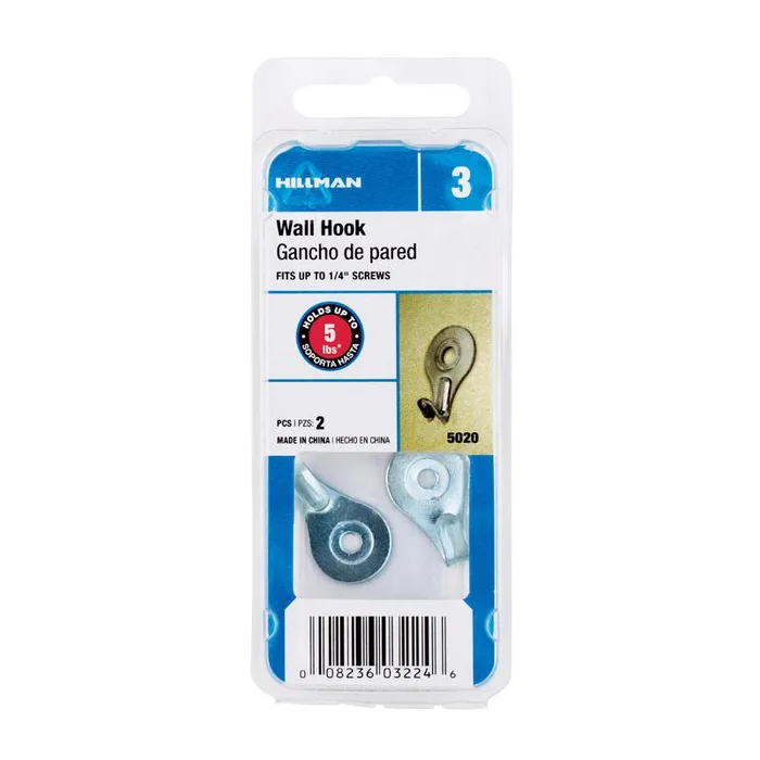 HILLMAN Zinc Silver Utility Hooks 5 lb 2 pk (Pack of 10)