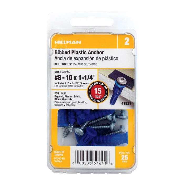HILLMAN 0.164 in. D X 1-1/4 in. L Plastic Ribbed Head Ribbed Anchor 25 pk (Pack of 5)