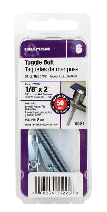 HILLMAN 1/8 in. D X 2 in. L Round Zinc-Plated Steel Toggle Bolt 2 pk (Pack of 10)