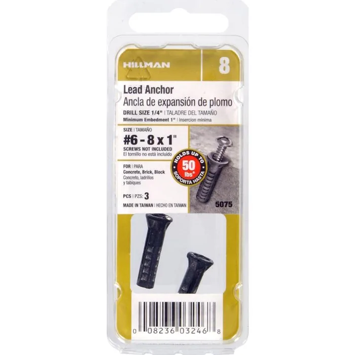 HILLMAN 0.164 in. D X 1 in. L Lead Round Head Concrete Screw Anchor 3 pk (Pack of 10)