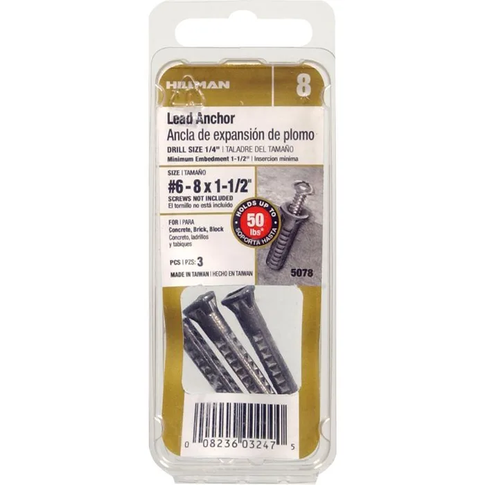 HILLMAN 0.164 in. D X 1-1/2 in. L Lead Round Head Wood Anchor 3 pk (Pack of 10)