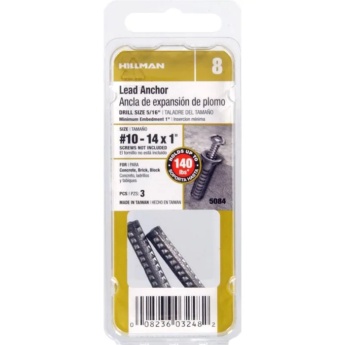 HILLMAN 1/4 in. D X 1 in. L Lead Round Head Concrete Screw Anchor 3 pk (Pack of 10)